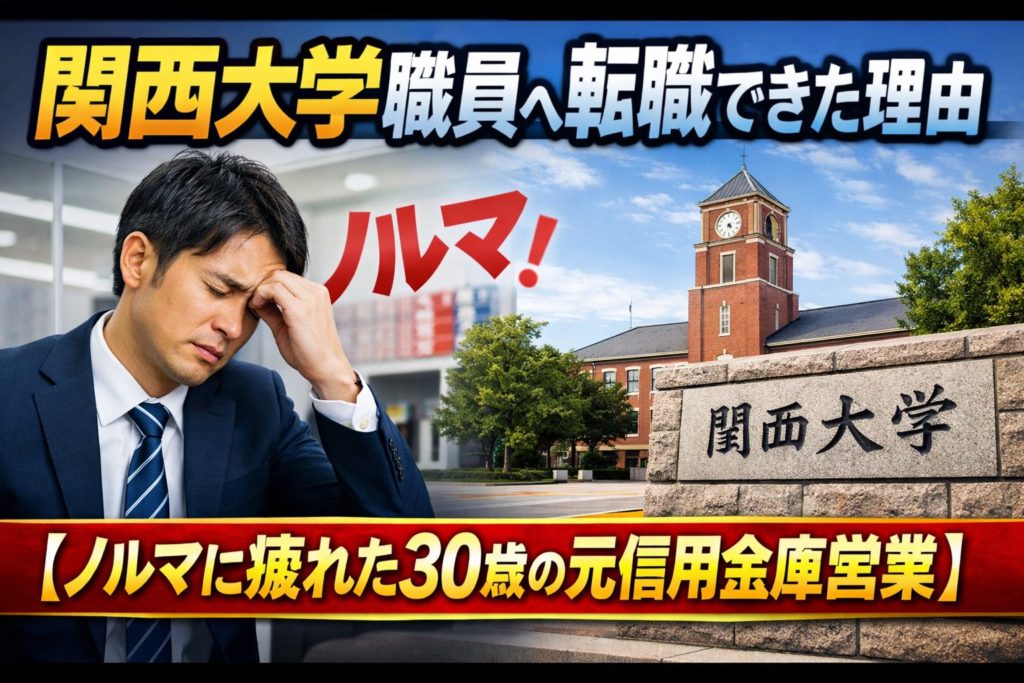 関西大学職員へ転職できた理由【ノルマに疲れた30歳の元信用金庫営業】